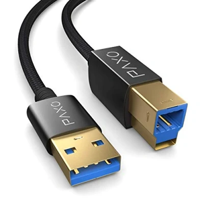 Image of PAXO 3m USB A printer cable, 3.2 Gen2 with 10 Gbit/s (1.25 GByte/s) transfer rate, male to B, charging data black