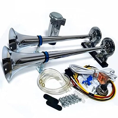 Image of YIYIDA Air horn car 165DB Ship Electric 24V Zinc chrome Truck Silver High Tone and Low Double tube with Compressor loud Speaker for boat yacht Lorry etc