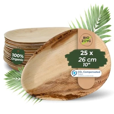 Image of BIOZOYG 25x Palm Leaf Plates 26 cm Disposable Tableware Plates, Droplet Shaped &amp; Compostable Sustainable Party