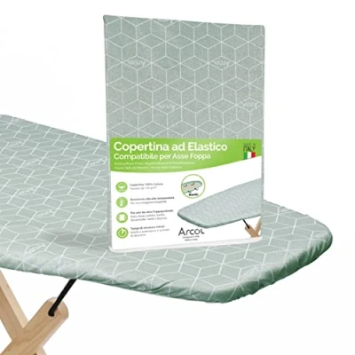 Image of ARCOL Compatible Ironing Board Cover for Foppapedretti, Replacement Elastic Cover, Made in Italy, 100% Cotton (Cover, Green Modern Print)