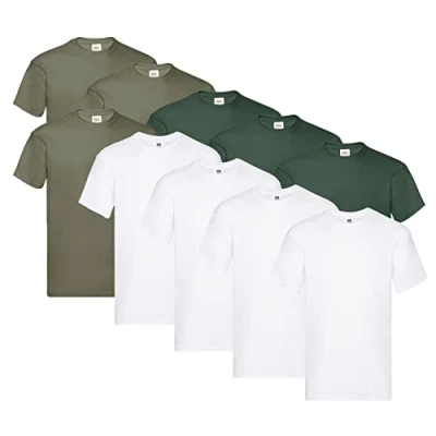 Image of Fruit of the Loom Men&#039;s Original T. T Shirt (Pack 10), 4 x White + 3 Olive Bottle Green 1 Hl Purchase Notepad, XXL