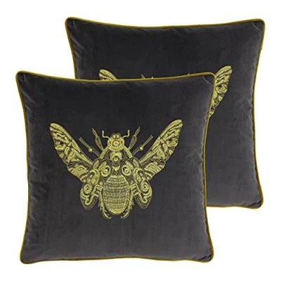 Image of Paoletti Cerana Cushions (Twin Pack) Dark Grey Size 50 cm x