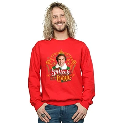 Image of Elf Men&#039;s Buddy Smiling Sweatshirt Small Red