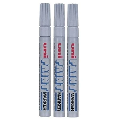 Image of Uni Coloured Medium (2.2 2.8mm) PX 20 Silver Oil Paint Marker Pen Metal Glass Wood Plastic Stone Outdoor Bullet Nib Tip (Pack Of 3)