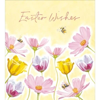 Image of Easter Cards Pack of 5 Spring Flowers and Bees Artistic Floral Design Made in the UK Eco Friendly