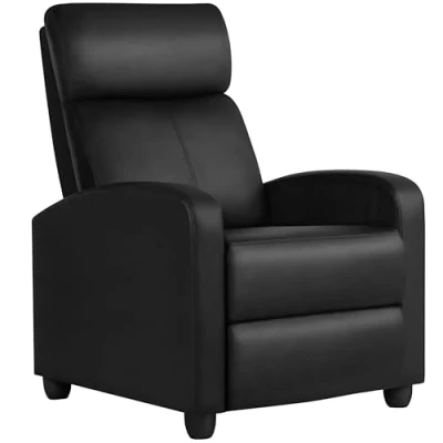 Image of Yaheetech Recliner Armchair Single Padded Seat PU Leather Sofa Lounge Home Living Room Theater Adjustable Leg Rest and Reclining Functions Black