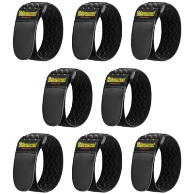 Image of Trilancer Elastic Cinch Straps with Anti Slip Strips, 12 &quot;x 2&quot; (8 Pack) Multipurpose Hook and Loop Bundling stretchy for Extension Cords, Cables, Ropes, Hoses, Bike, RV, Boat, Garden