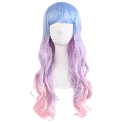 Image of MapofBeauty Beautiful Long Wavy Harajuku Style Cosplay Wig (Light Blue/Light Purple/Pink)