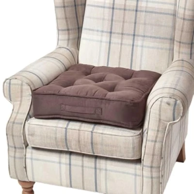 Image of HOMESCAPES Brown Armchair Booster Cushion Large Firm 50cm Square Seat Pad with Supportive 10cm Thick Lift Soft Touch Chocolate Faux Suede For The Elderly, Post Operative and Pregnancy