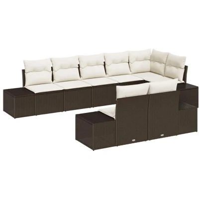 Image of vidaXL 8 Piece Garden Sofa Set with Cushions Brown Poly Rattan