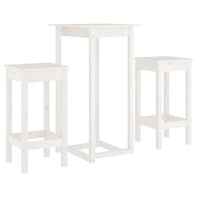 Image of vidaXL Solid Wood Pine 3PC White Bar Set Square Bistro Table &amp; Stool Chairs for Kitchen/Living Room