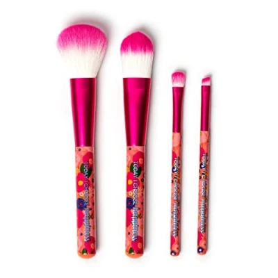 Image of Legami Set of 4 Makeup Brushes, Oh My Glow! Flowers Theme, Includes Powder Brush, Foundation Eyeshadow Eyeliner 100% Vegan, Travel Format
