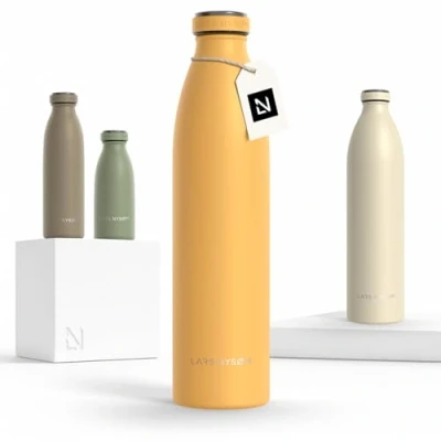 Image of LARS NYSØM Stainless Steel Insulated Water Bottle 12oz 17oz 25oz 34oz 51oz Thermo Flask for Hot and Cold Beverages Leakproof Drinking (Mustard Yellow, 1000ml)