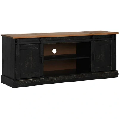 Image of vidaXL TV Cabinet HALDEN 2 Sliding Doors Black 150x40x60 cm Solid Wood
