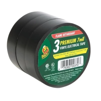 Image of Duck Brand 299004 Professional Electrical Tape, 0.75 Inch by 50 Feet, 3 Pack of Rolls, Black