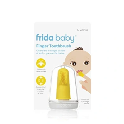 Image of Frida Baby SmileFrida: Baby&#039;s First Finger Toothbrush, 3 Months and Up, Triple Angle Bristles, Soft Toothbrush + Storage Case