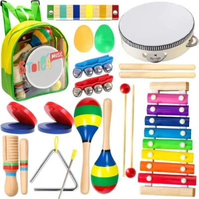 Image of Stoie&#039;s 19 pcs Kids Musical Instruments for 3 year olds, Xylophone Kids, Baby Tambourine, Montessori Toy Instruments, Wooden Toddler Music Instrument