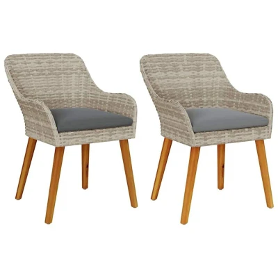 Image of vidaXL Garden Chairs with Cushions 2 pcs Light Grey Poly Rattan