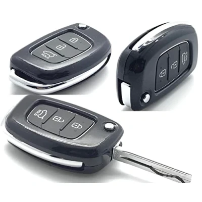 Image of HIGH GRADE ABS PLASTIC PROTECTIVE SHELL CASE COVER FOR 3 BUTTON FLIP FOLDING KEY FOB 2014 2015 2016 2017 Hyundai I10 I20 IX20 IX35 IX45 SANTA FE Model MS41 (BLACK)