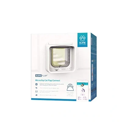 Image of Sure Petcare SureFlap Microchip Cat Flap Connect, DualScan Technology, Mobile App Compatible, Install in Doors, Windows and Walls, White, Hub 4 x AA Batteries Required, Not Included