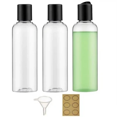 Image of Apstaqeoo 3PCS 200ML Plastic Bottles with Disc Top Flip Cap Empty Squeeze Clear Refillable Travel Container Dispensing Funnel &amp; Label for Liquids Lotion Shampoo Toiletries Cosmetic