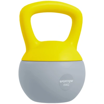 Image of SPORTNOW Soft Kettlebell, 6kg Kettle Bell with Non Slip Handle for Home Gym Weight Lifting and Strength Training, Yellow Grey