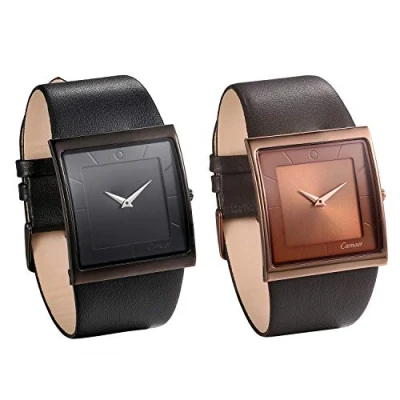 Image of JewelryWe Mens Watch Square Simple Dial Quartz Leather Strap Casual Dress Watch,2PCS
