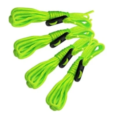 Image of Garden Mile 4pc Tent Ropes 2.4m x 3mm Guy Rope Set for Camping, Tent, Washing Line Multi Purpose Reflective Green Luminous Fluorescent Cord Reflect Tensioners Windproof