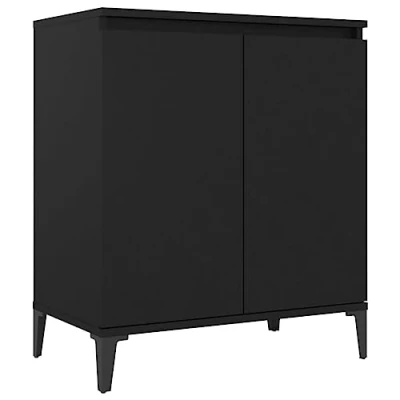 Image of vidaXL Sideboard Chipboard Book Storage Cabinet Durable Standing Cupboard Metal Legs Decoration Bedroom Living Room Furniture Black