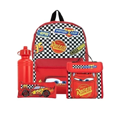 Image of Disney Cars Backpack Set 4 Piece Lightning McQueen Pencil Case Water Bottle And Lunch Bag Children&#039;s Backpacks For School Adventures Official Merchandise