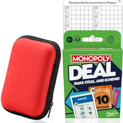 Image of Monopoly Deal Card Game &amp; Travel Case + 4 Scorecards Games for Adults, Kids, Board Hasbro Families