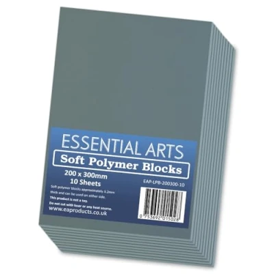 Image of 200 x 300mm Double Sided Soft Lino Polymer Blocks Pack of 10 3.2mm Thick Super Printing Sheets for Carving Art and Craft by Essential Arts