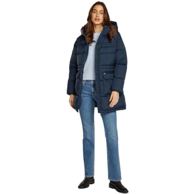 Image of Tommy Jeans Womens Tjw Midi Aspen Dw0dw18842 Puffer Jacket, Blue (Dark Night Navy), XXS UK