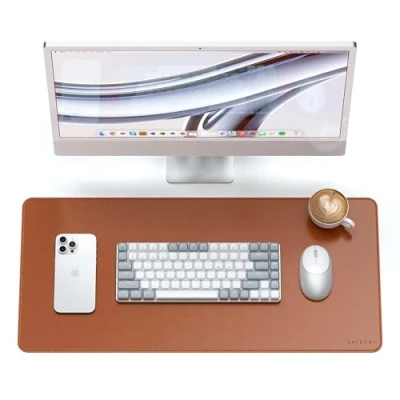 Image of SATECHI Vegan Leather Desk Mat, Large Mouse Pad Scratch and Water Resistant, Easy to Clean, for Office Home, 68.07 x 31.5 0.3cm Brown