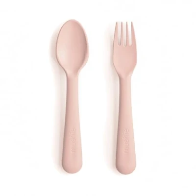 Image of Mushie Fork and Spoon Set for Kids Flatware Cutlery 1x of Dinnerware Pieces Reuseable Dishwasher Microwave Safe Easy Baby or Child to Hold Made in Denmark (Blush)