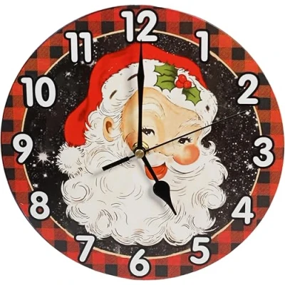 Image of Xmas Haus 9&quot; Christmas Decorative Festive Santa Wall Clock For home Decoration