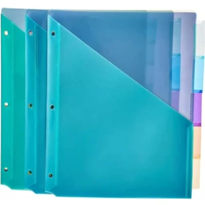 Image of Amazon Basics Two Pocket Plastic Dividers with 5 Tabs, Pack of 3, Letter Size, Assorted Color