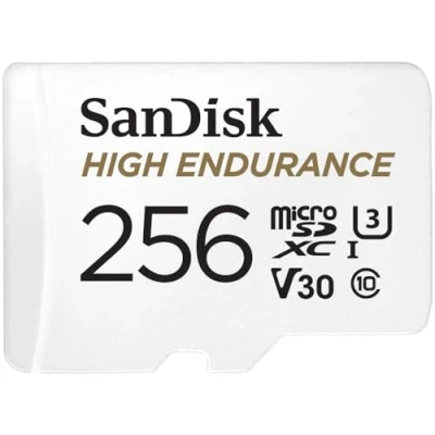 Image of SanDisk 256GB High Endurance microSDXC card for IP cams &amp; dash + SD adapter up to 20,000 Hours Full HD / 4K videos 100 MB/s UHS I Class 10 U3 V30
