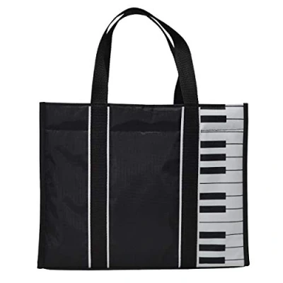 Image of Piano Keys Music Tote Bag Waterproof Oxford Cloth Handbag Shoulder Shopping with Magnetic Snaps Buckle(Piano Black)