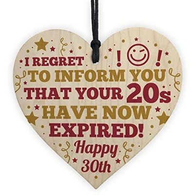 Image of RED OCEAN Novelty 30th Birthday Gifts For Friend Women or Men Wooden Heart Sign Funny Accessories