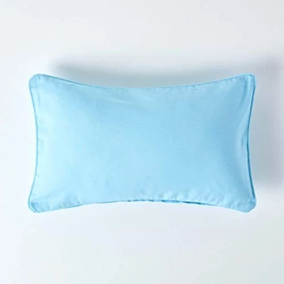 Image of HOMESCAPES 100% Cotton Plain Blue Cushion Cover 30 x 50 cm Rectangular 12 20 Inches Medium Cornflower Sofa Pillow Washable
