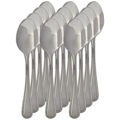 Image of Genware Bead Cutlery Tea Spoons Pack of 12 Stainless Steel Spoons,