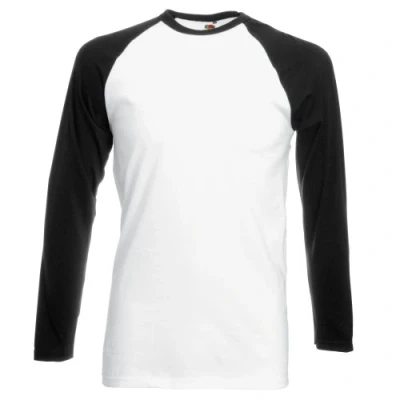 Image of Fruit of the Loom Men&#039;s Baseball Classic Long Sleeve T Shirt, White/Black, Medium