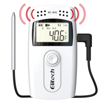 Image of Elitech RC 4HC Temperature and Humidity Data Logger Temp Recorder, 16000 Recordings, External Sensor, Buzzer Alarm, PDF EXCEL Report