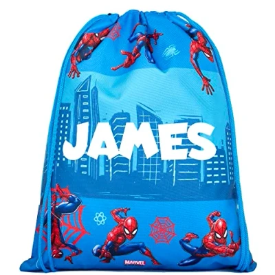 Image of Marvel Drawstring Bag Kids Spiderman PE KIT For boys &amp; girls School Personalised Gift Swimming Blue (Blue)