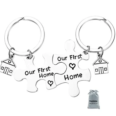 Image of Vadaka Our First Home Keyring for New Keychain Housewarming Gift Homeowner House Moving in Key Chain Owners Couple Realtor Closing Gifts