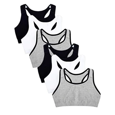 Image of Fruit of the Loom Women&#039;s Built Up Tank Style Sports Bra Value Pack, Opaque, Heather Grey W. Black/White/Black/Heather Black/White/Black, 46 (Pack 6)