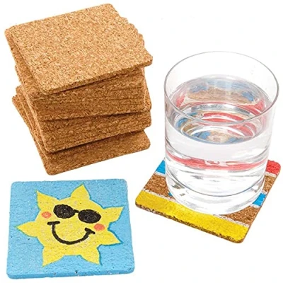 Image of Baker Ross FE528 Square Cork Coasters Class Pack of 30, Paintable Creative Art and Craft Projects for Kids to Make, Personalise Decorate