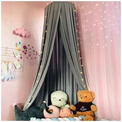 Image of Bed Canopy Kids Dome Mosquito Net Play Tent Nursery Room Decorations Hanging Dirty Dusty Canopies Dark Grey(Height:2.5M)