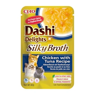 Image of INABA Dashi Delights Silky Broth: Chicken with Tuna Recipe (1 x 40g) / Grain Free, Rich in Protein, Natural Ingredients, Delicious and Healthy